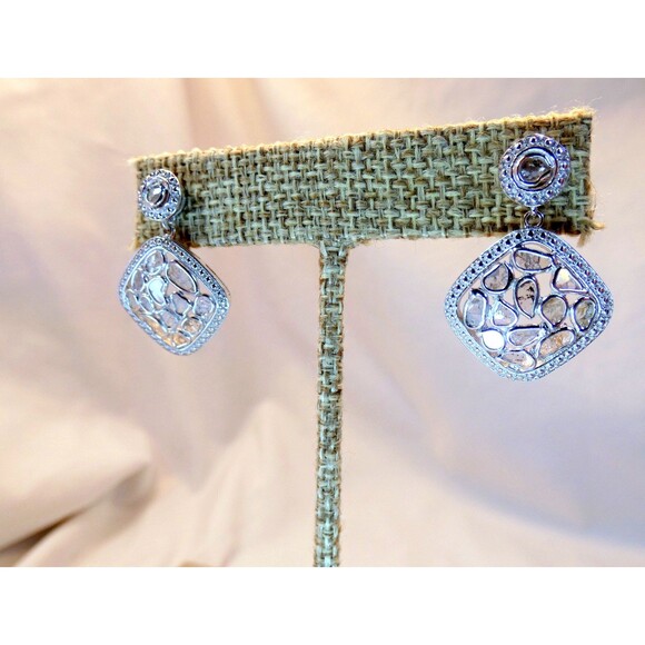 Genuine Rose Cut Diamond Sterling Silver Earrings 1.86CT - Picture 3 of 9